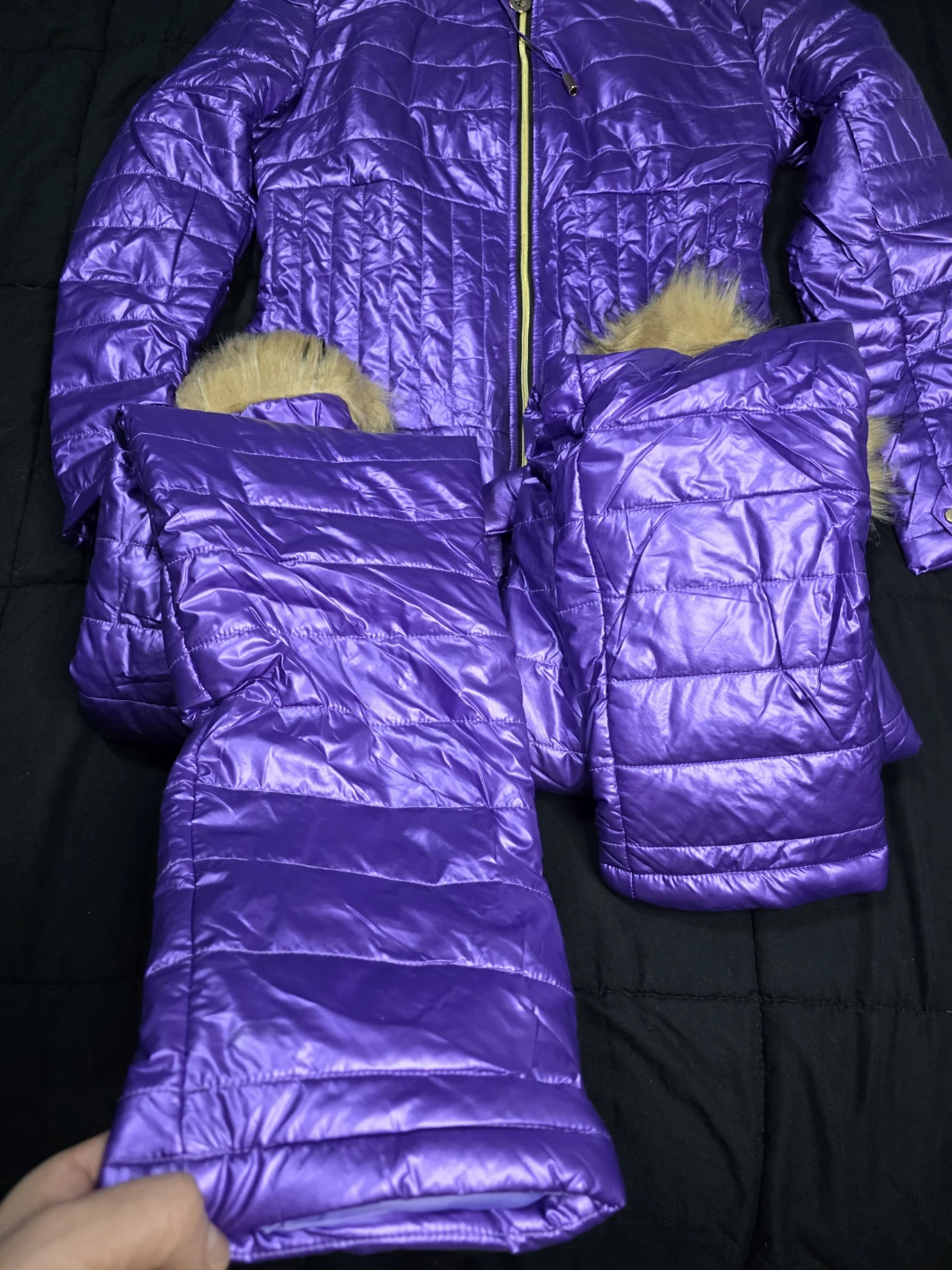 Purple Snowsuit with Fur Hood and Gloves - photo 4