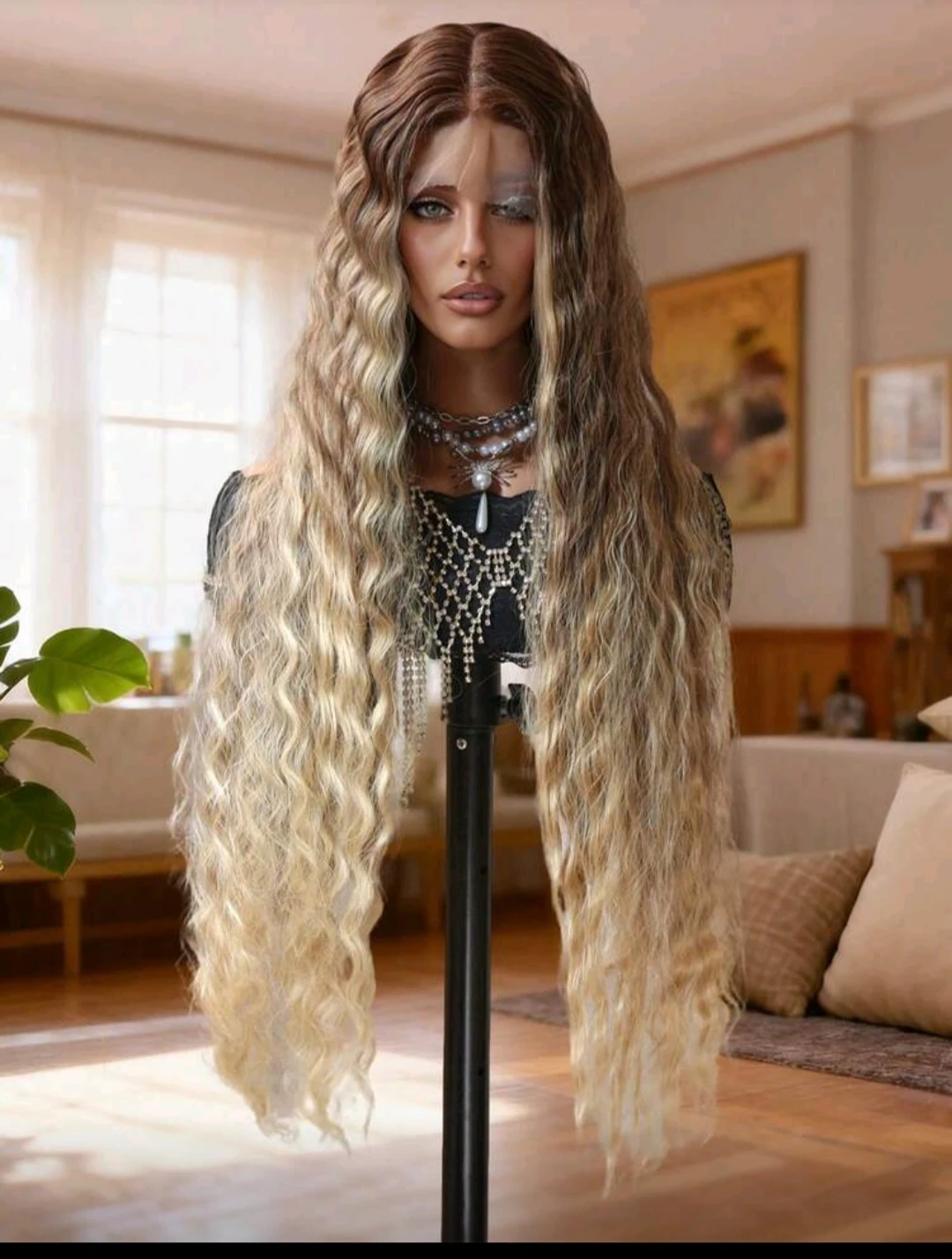 32 Inch Blonde Highlighted Curly Wig