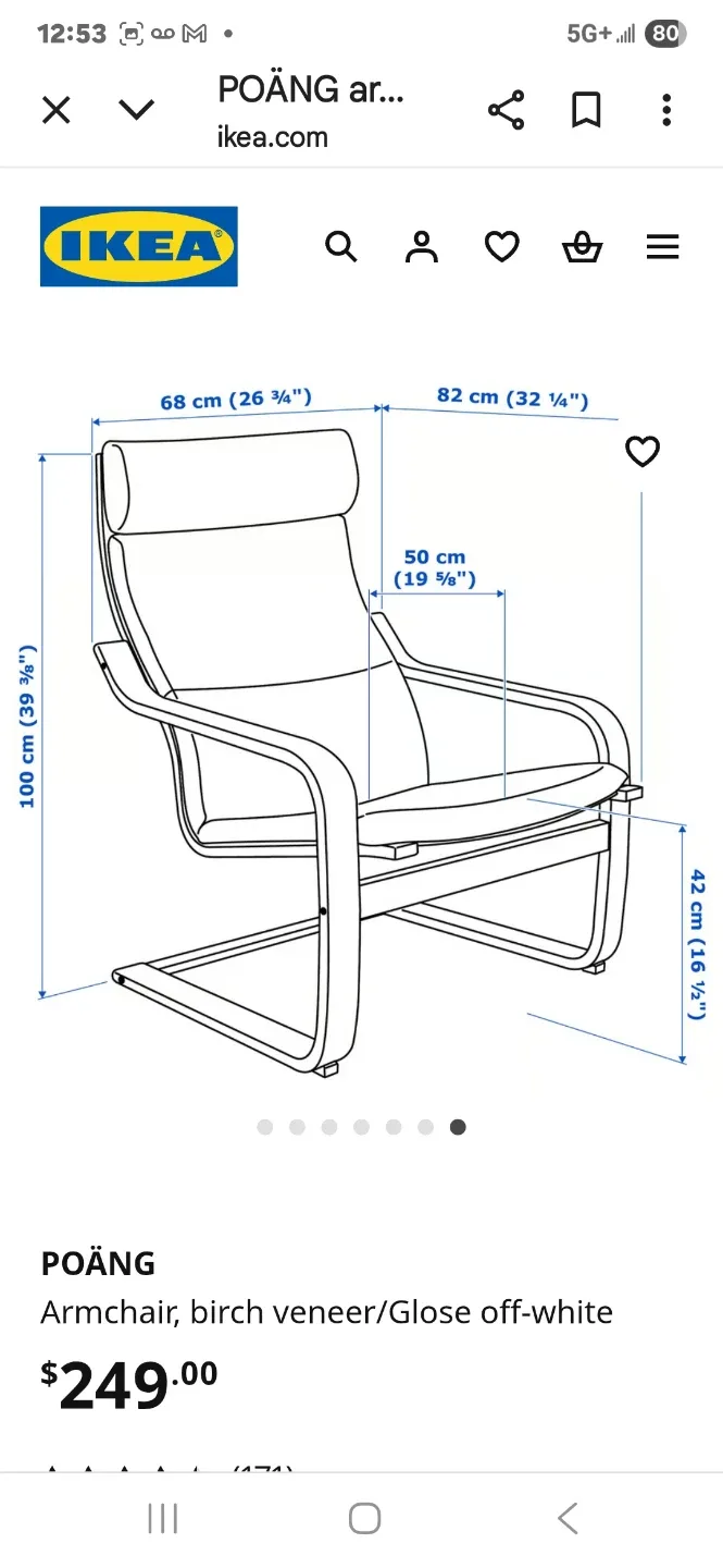 IKEA POÄNG Armchair - Birch Veneer/Glose Off-White (New Cushion) image indicator(5)