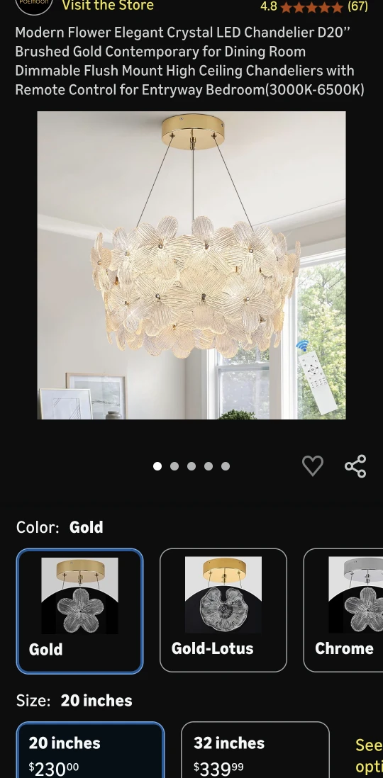 Flower Crystal LED Chandelier 20 inch Gold