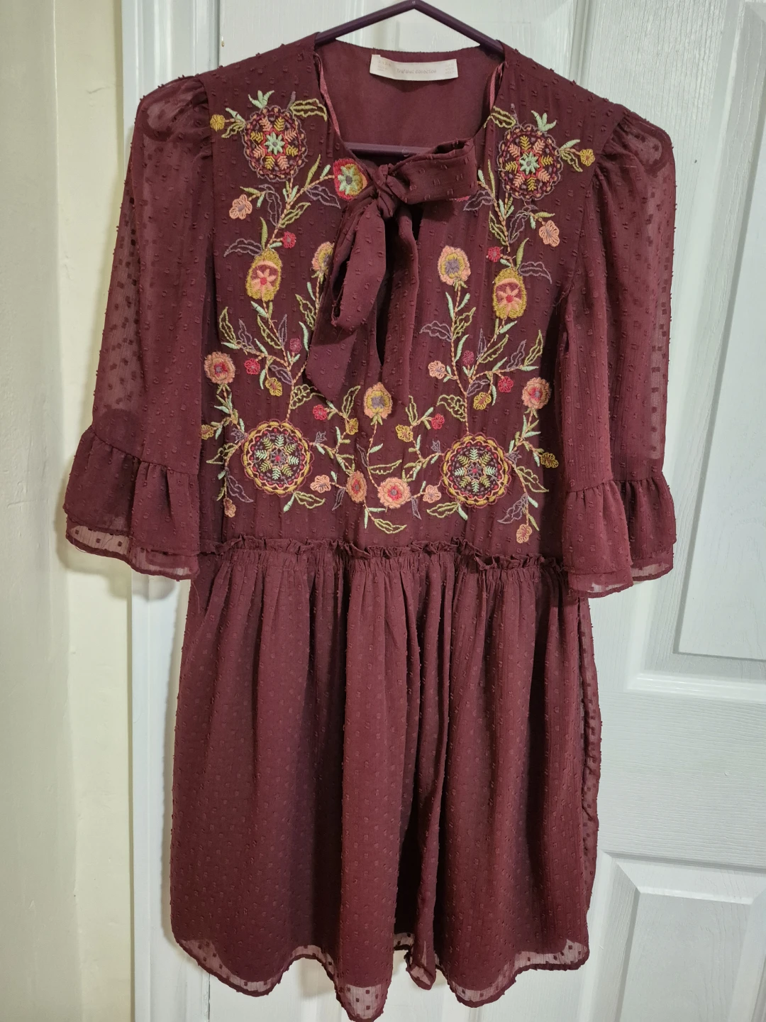 Zara Burgundy Embroidered Dress