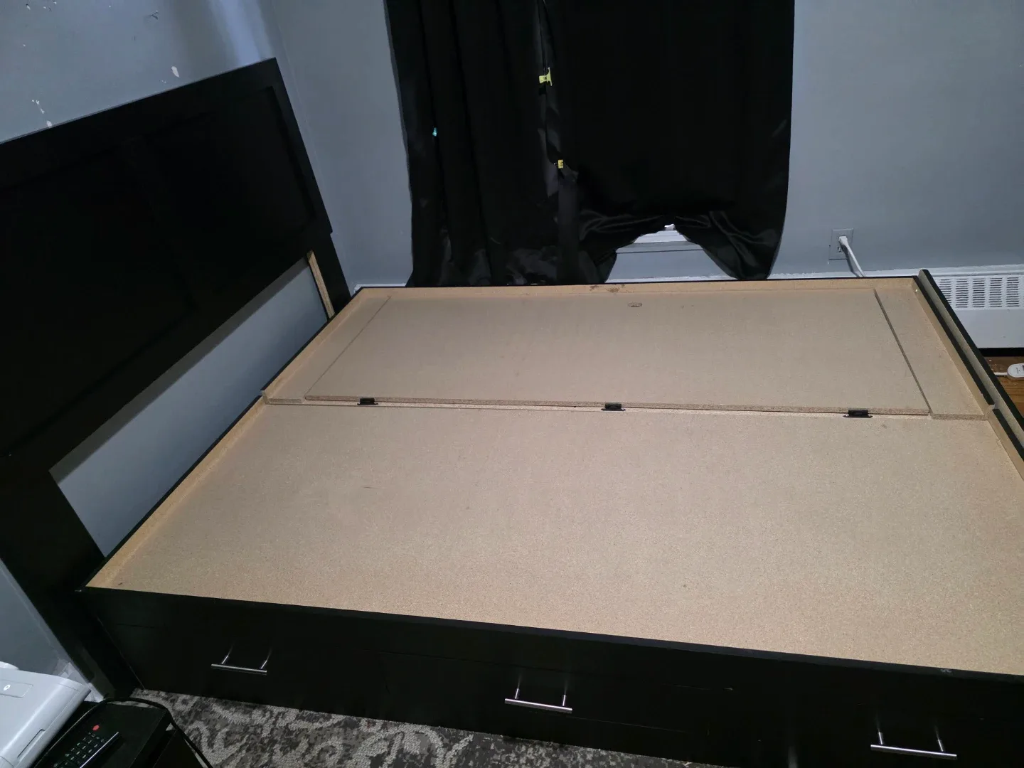 Queen size Black Bed Frame with Storage Drawers