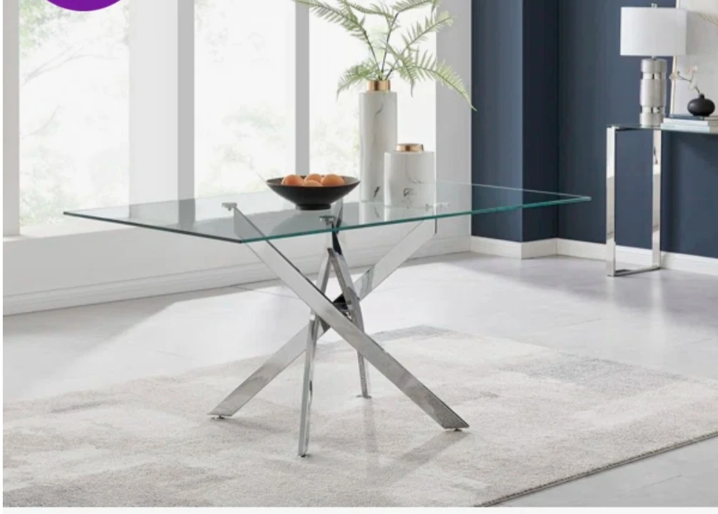 10 mm thick Glass Dining Table with Chrome Legs with four chair