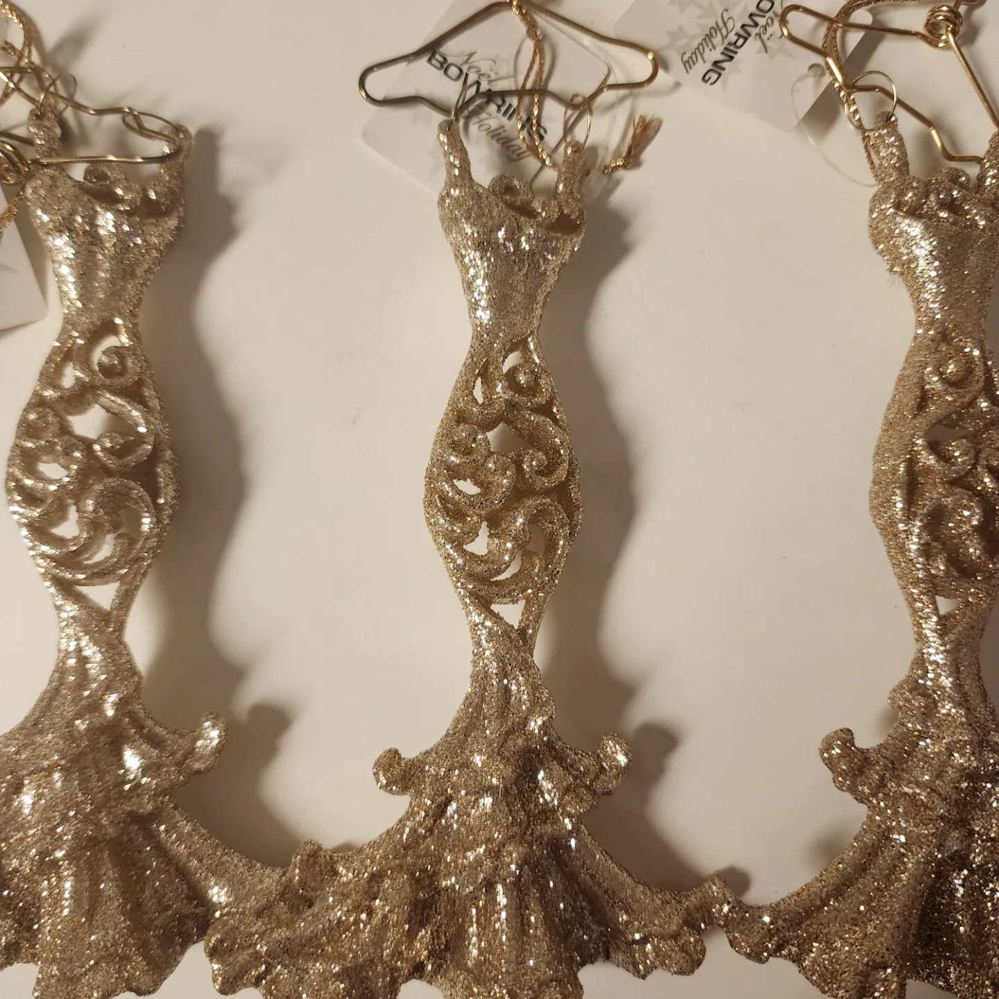 Bowring Holiday Dress Christmas Ornaments - Gold Glitter