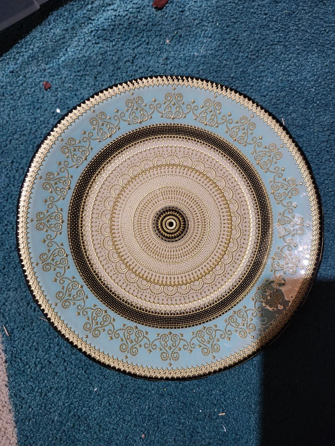 Decorative Plate - Light Blue & Gold