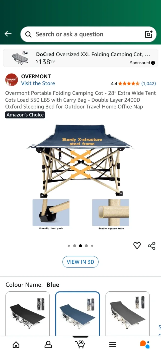 Overmont Portable Folding Camping Cot - Blue image indicator(5)