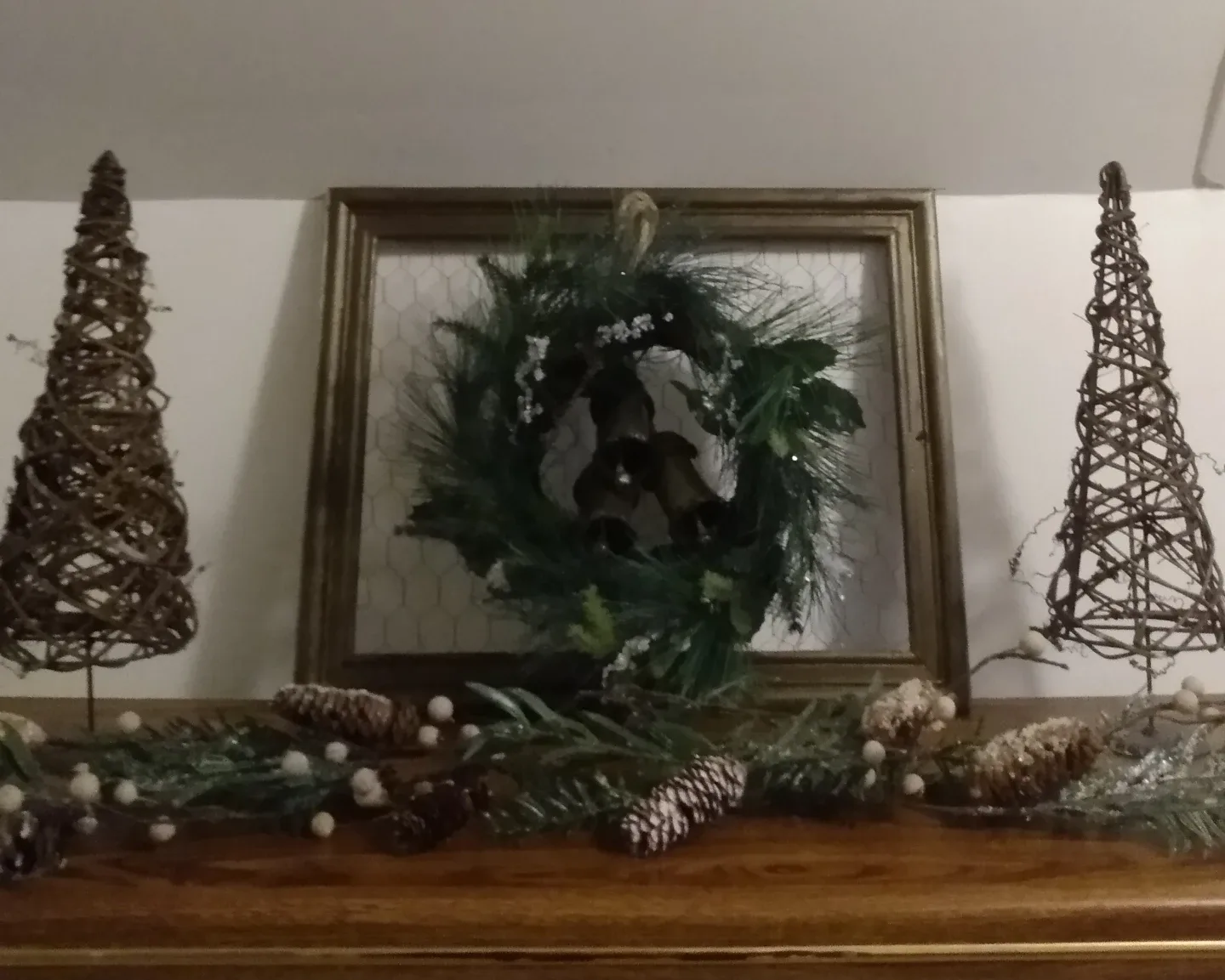 Christmas Garlands with beige berries, pine cones