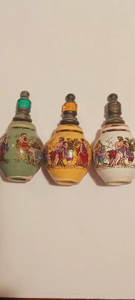 Collection of 3 Miniature Ceramic Snuff Bottles or Perfumes