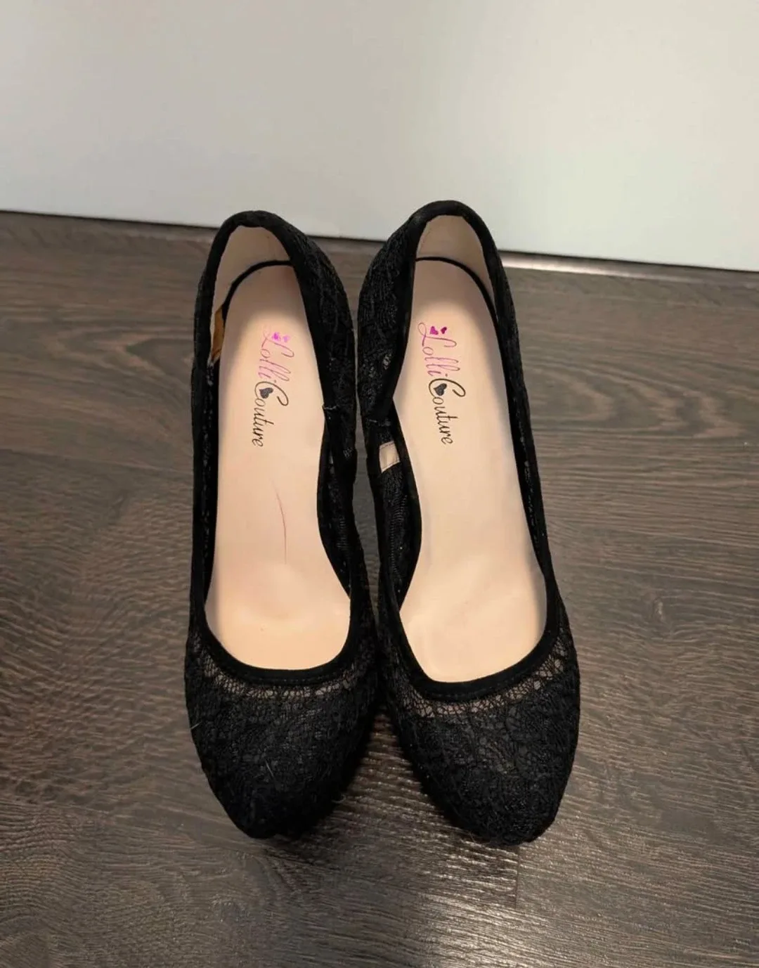 Lolli Couture Black Lace Heels, Size 7
