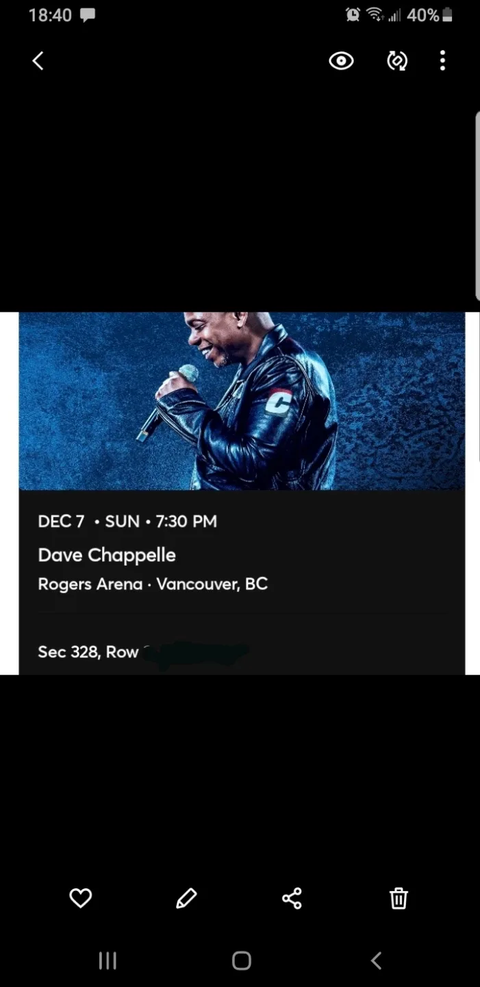 2 Dave Chappelle Ticket - Rogers Arena Vancouver