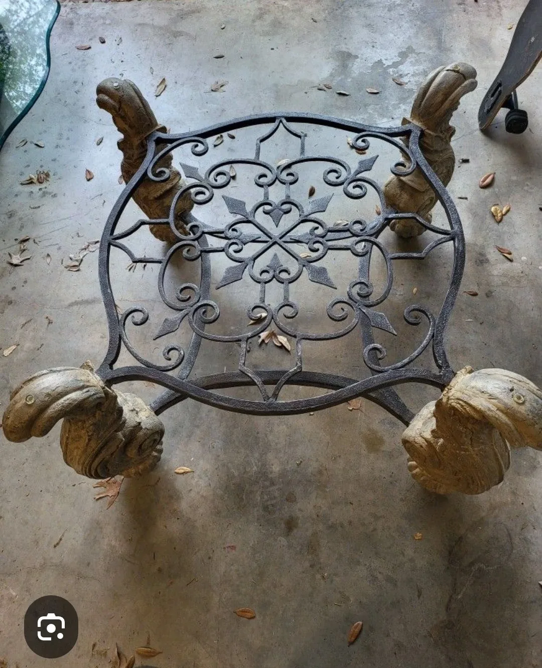 Ornate Accent Table - Cast Stone & Wrought Iron