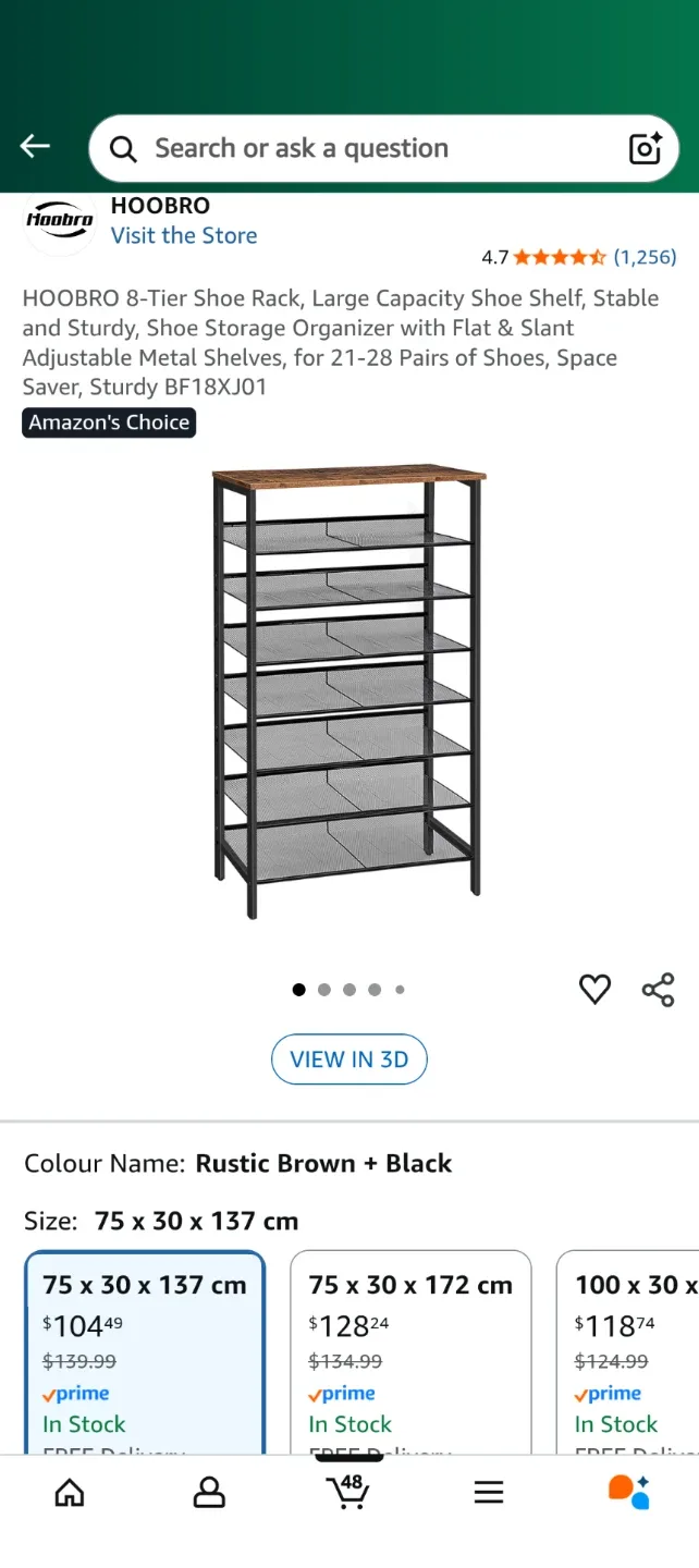 HOOBRO 8-Tier Shoe Rack - Rustic Brown + Black