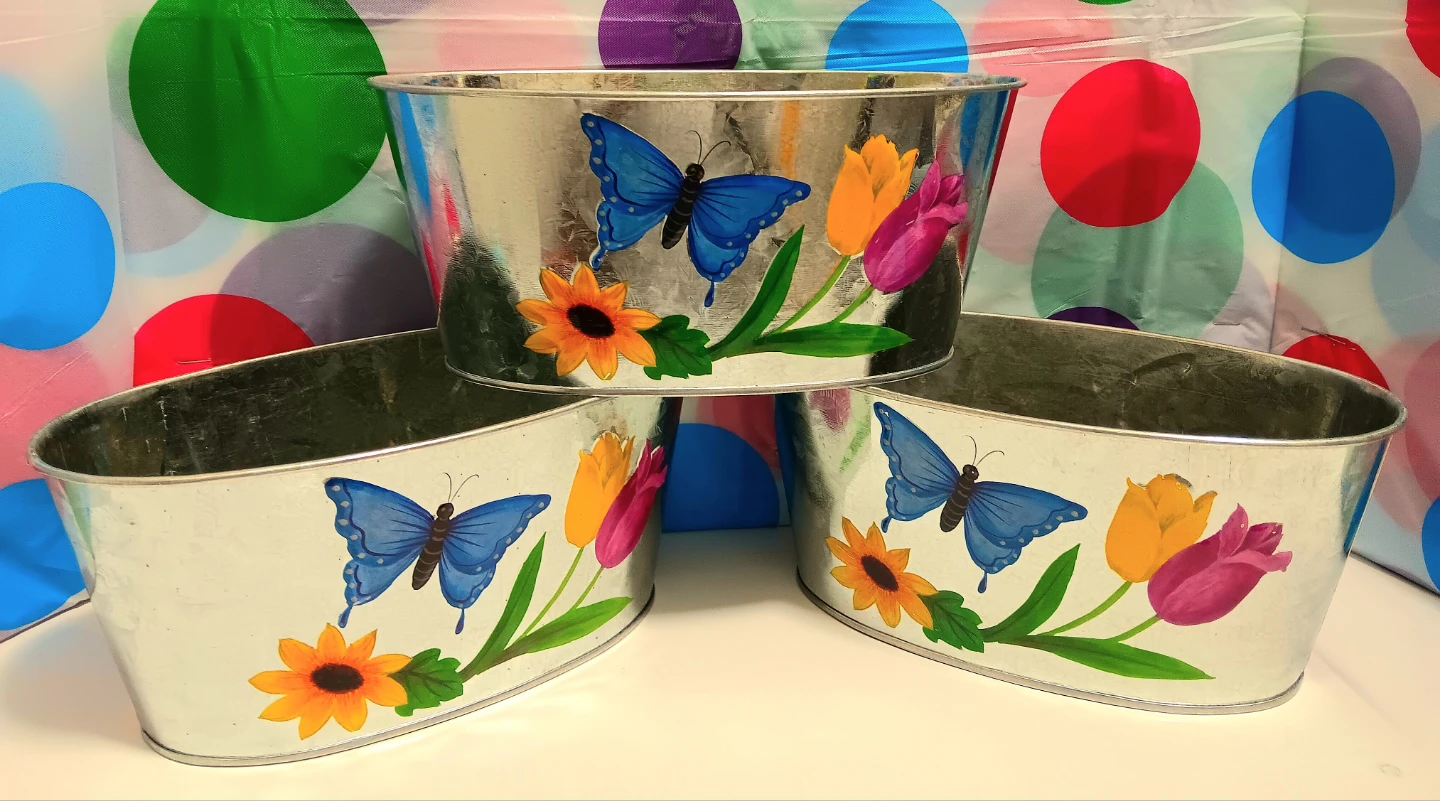 💐Decorated Galvanized Metal Planters Set of 3💐