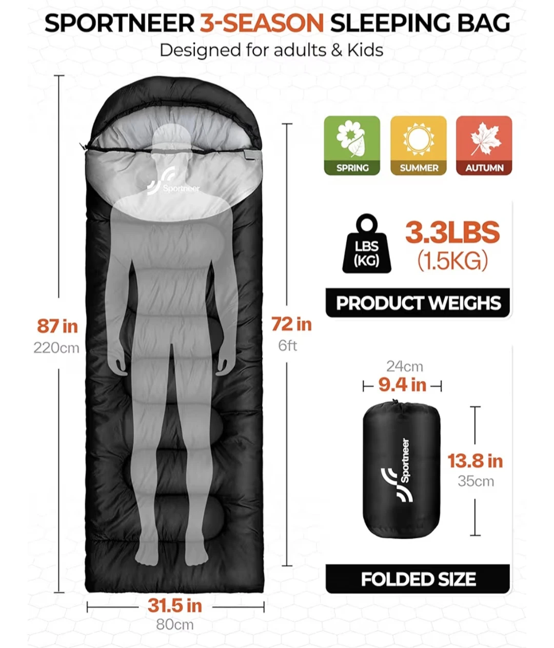 Sportneer 3-Season Sleeping Bag - photo 4