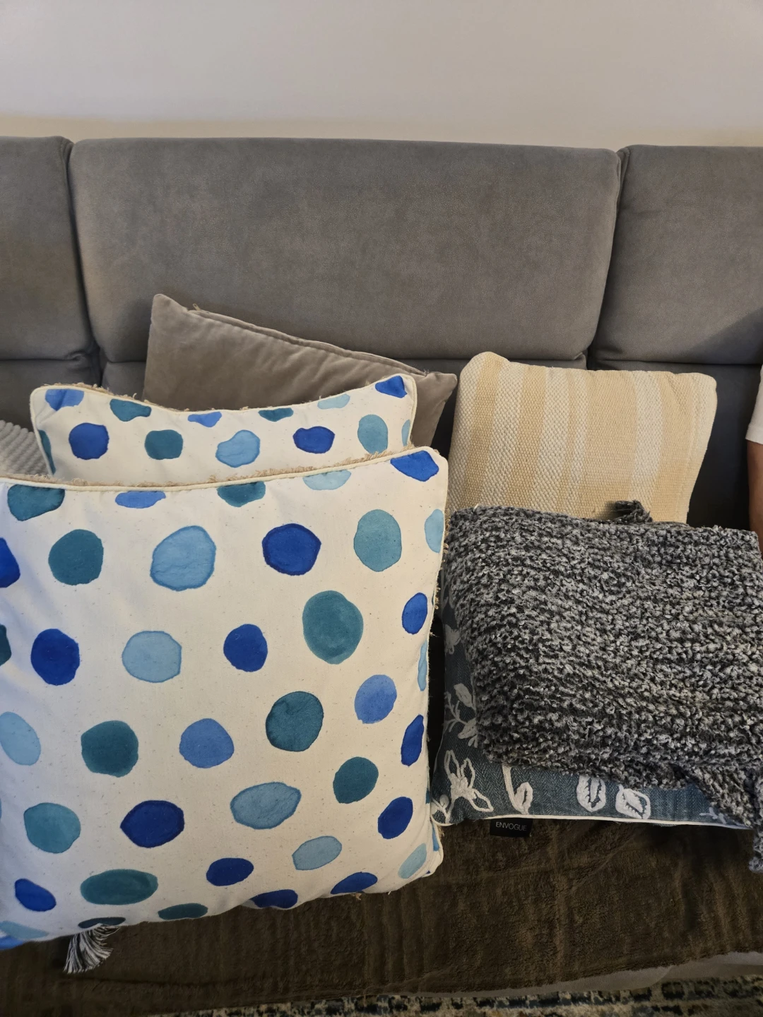 Assorted Throw Pillows - Blue, Beige, Grey