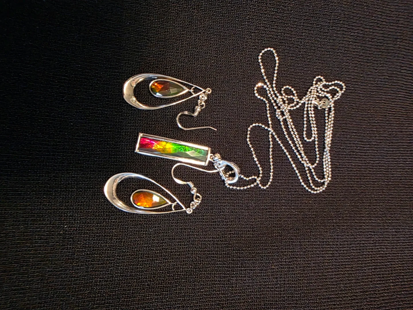 Canadian Ammolite Sterling Silver Necklace & Earrings image indicator(3)