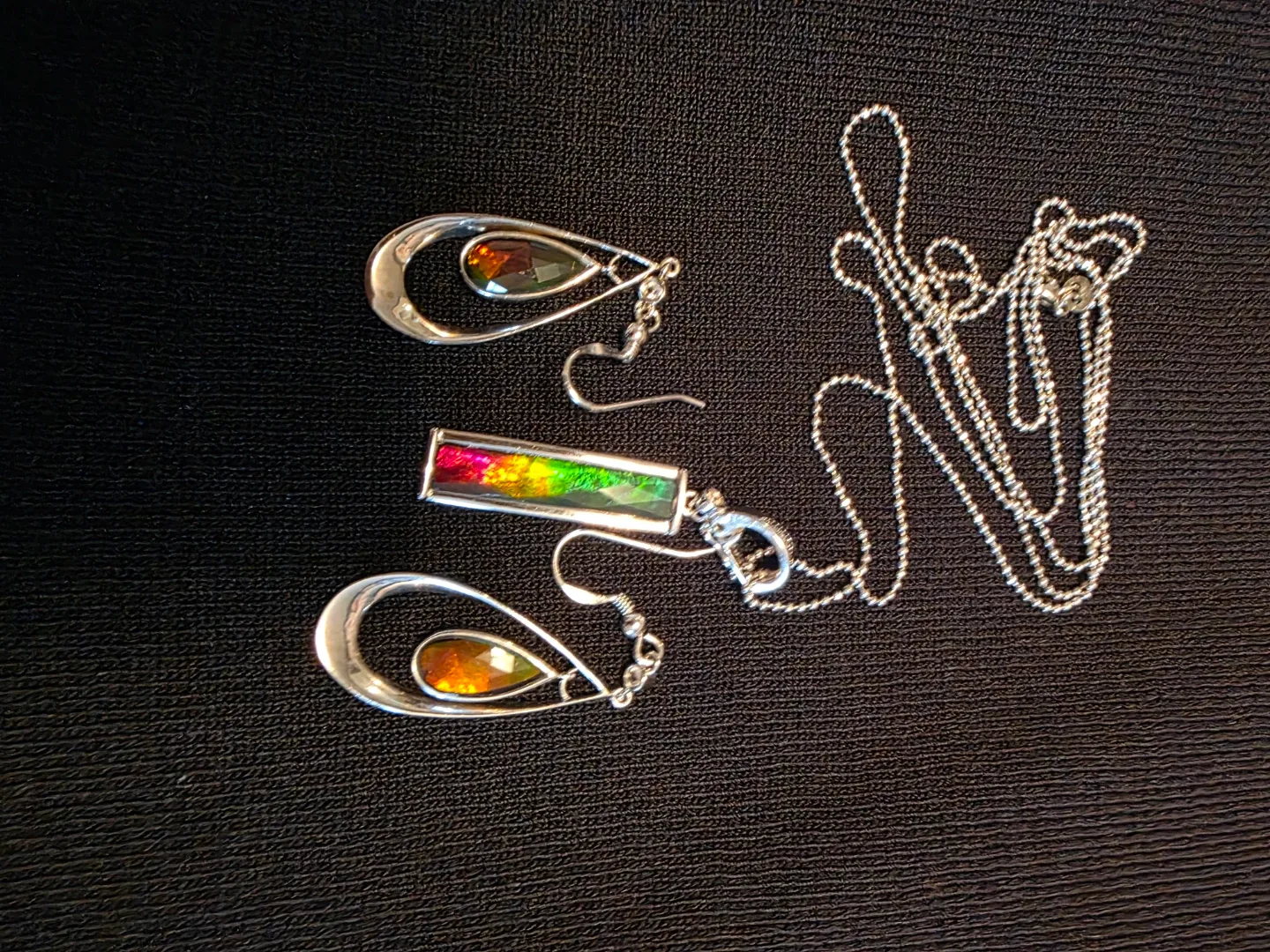 Canadian Ammolite Sterling Silver Necklace & Earrings image indicator(4)