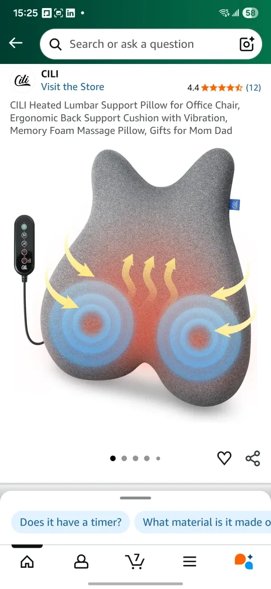 CILI Heated Lumbar Support Pillow - Gray