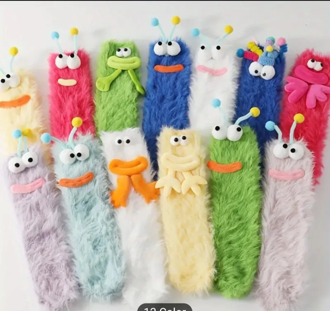 Cute caterpillar Plush Socks - One Size standard image indicator(2)