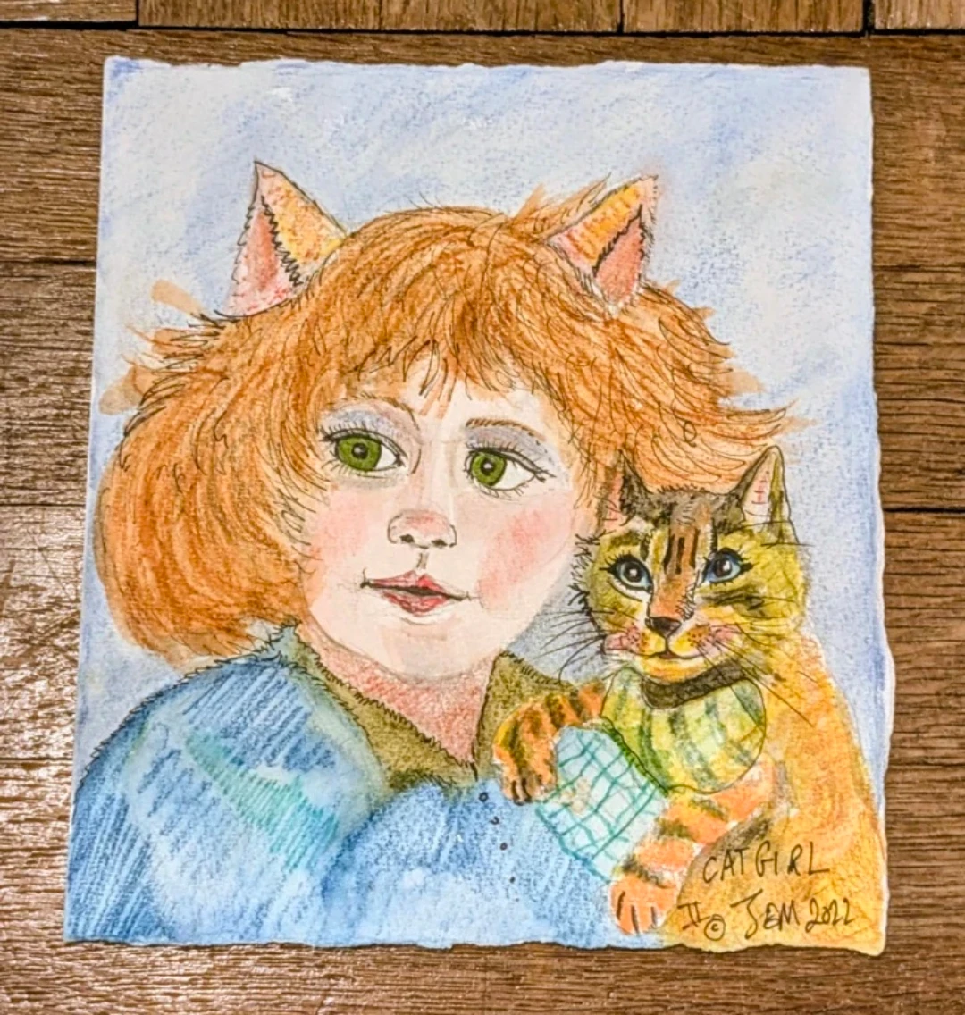 Original illustration/watercolor Cat Girl - photo 5