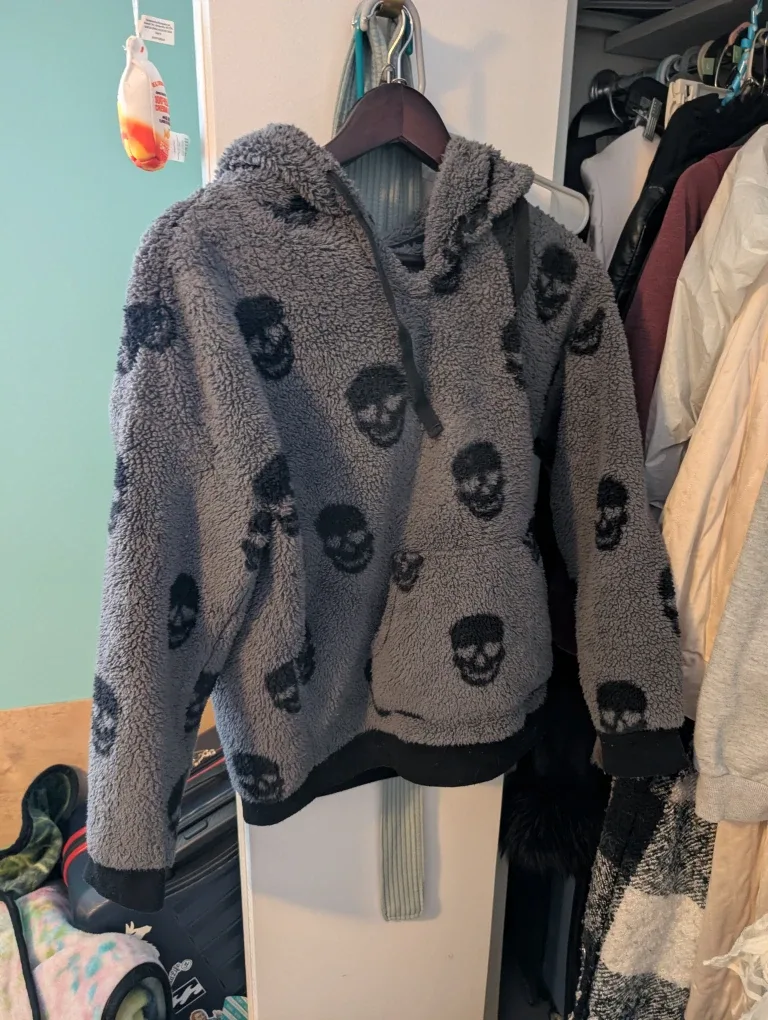 Gray Skull Sherpa Hoodie