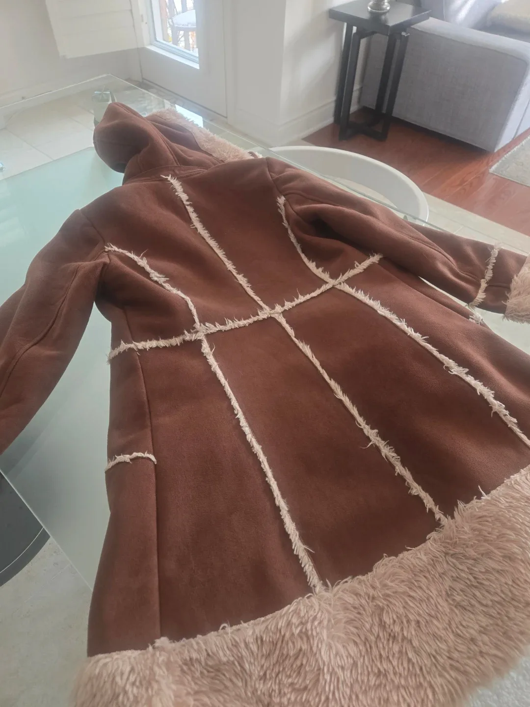 Brown Faux Suede & Fur Trim Coat #cleanout image indicator(2)