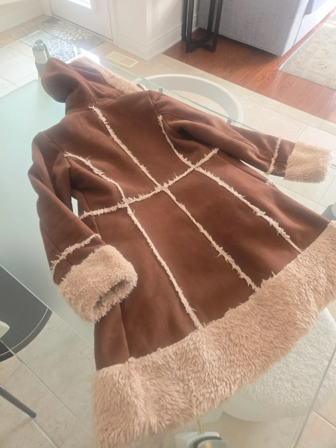 Brown Faux Suede & Fur Trim Coat #cleanout image indicator(6)