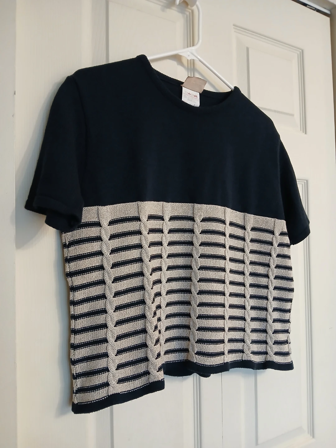 Gaby vintage knit navy blue and cream shortsleeve, L - photo 2
