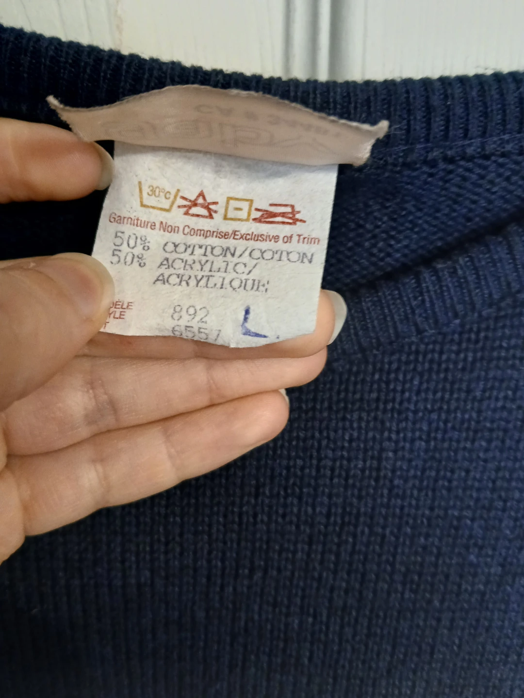 Gaby vintage knit navy blue and cream shortsleeve, L - photo 3