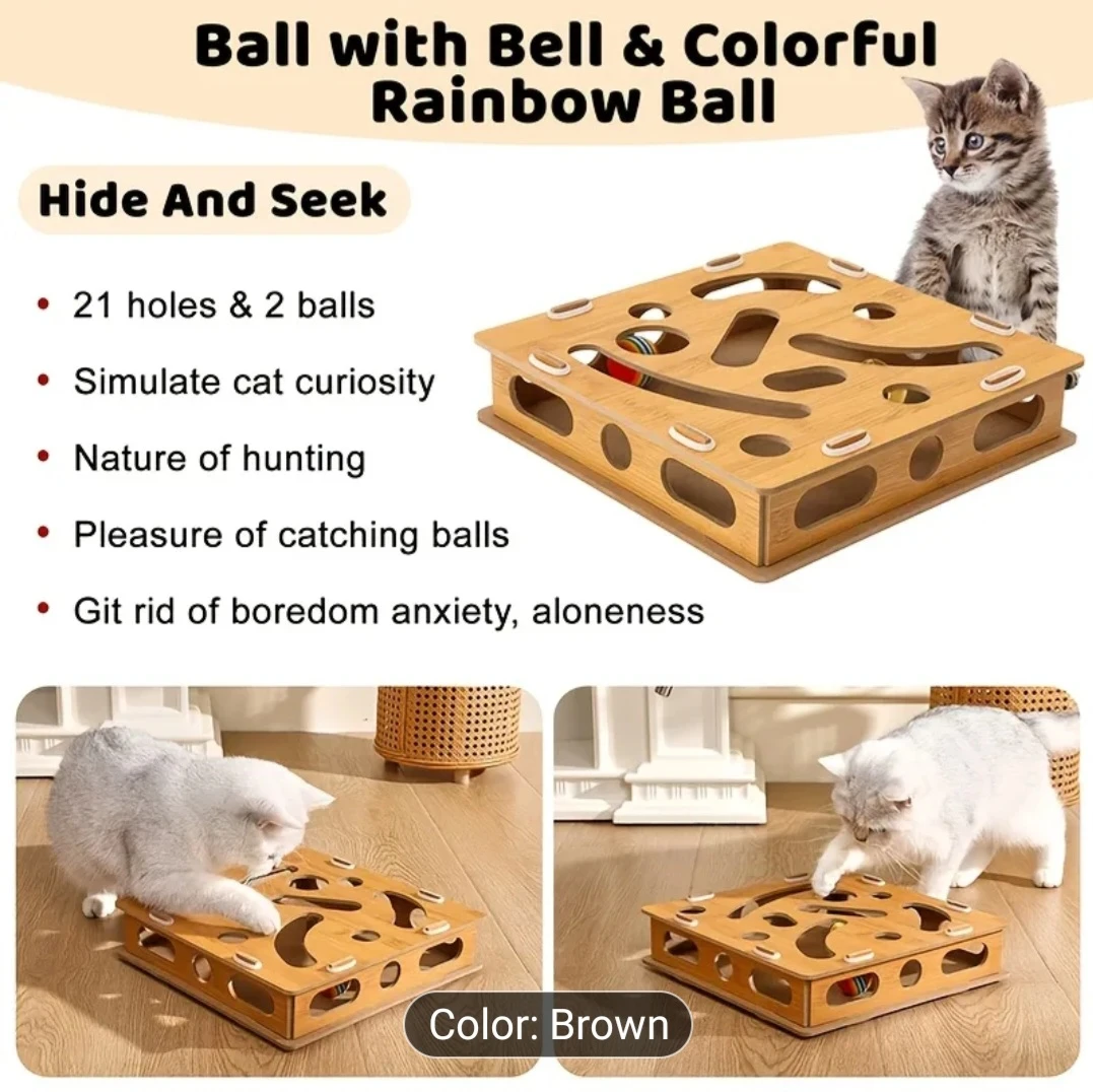Wooden Interactive Cat Toy with Bell - photo 3