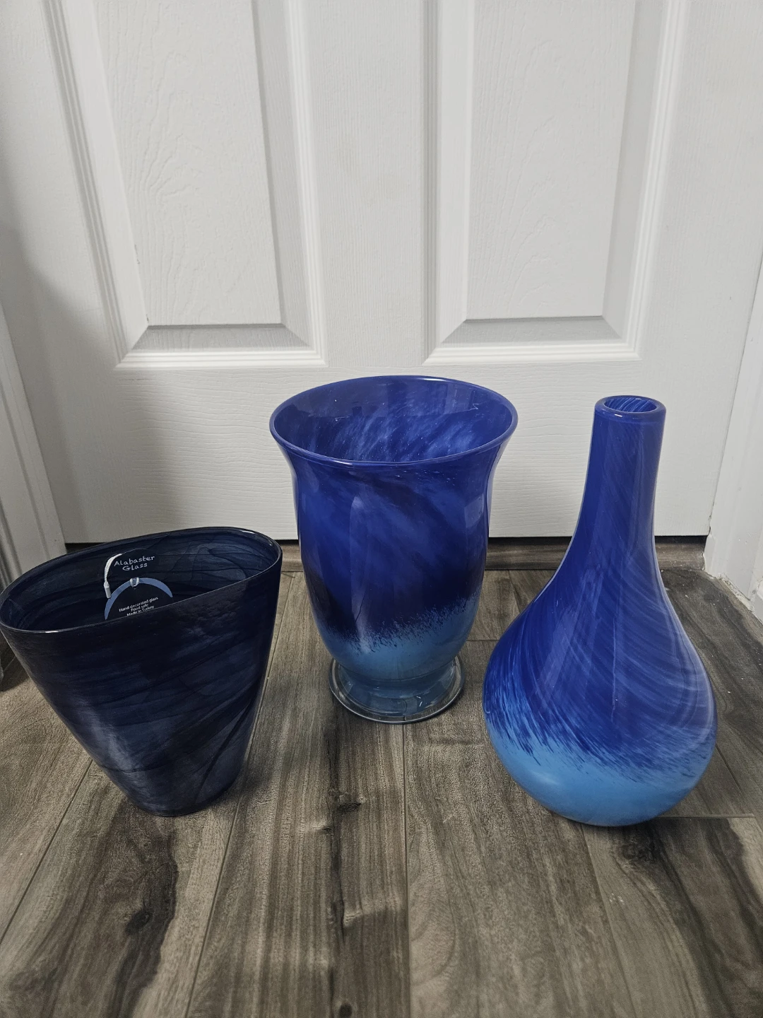 Blue Alabaster Glass Vases Set