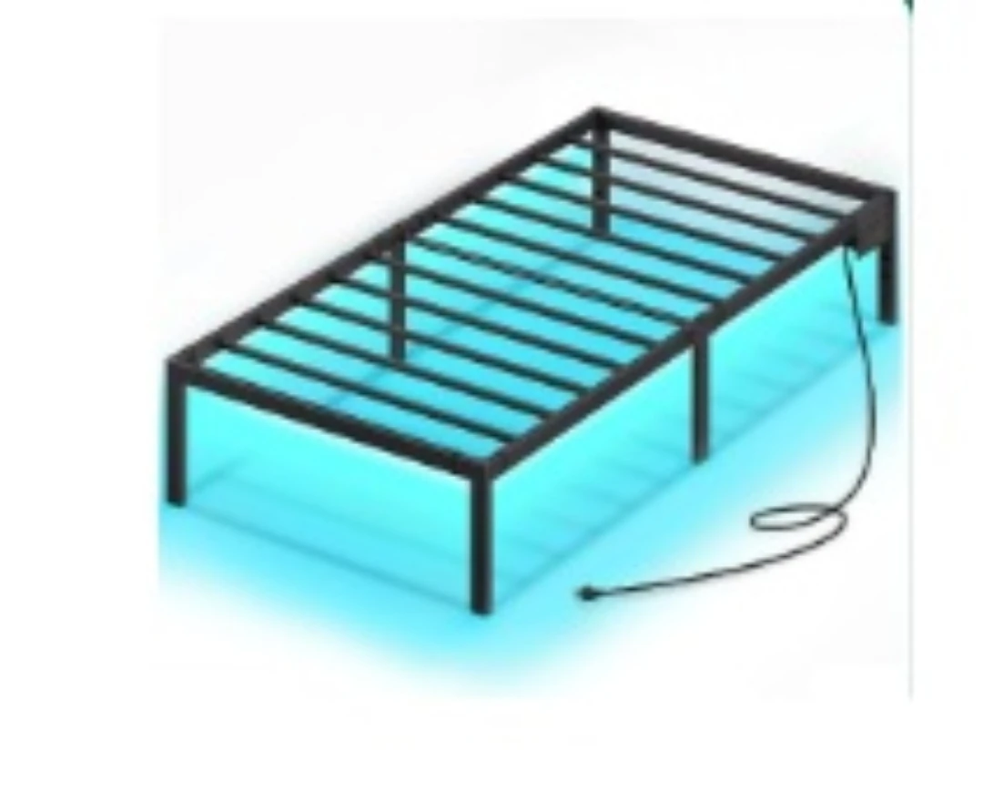 Twin metal Bed Frame with LED lights and USB charging station