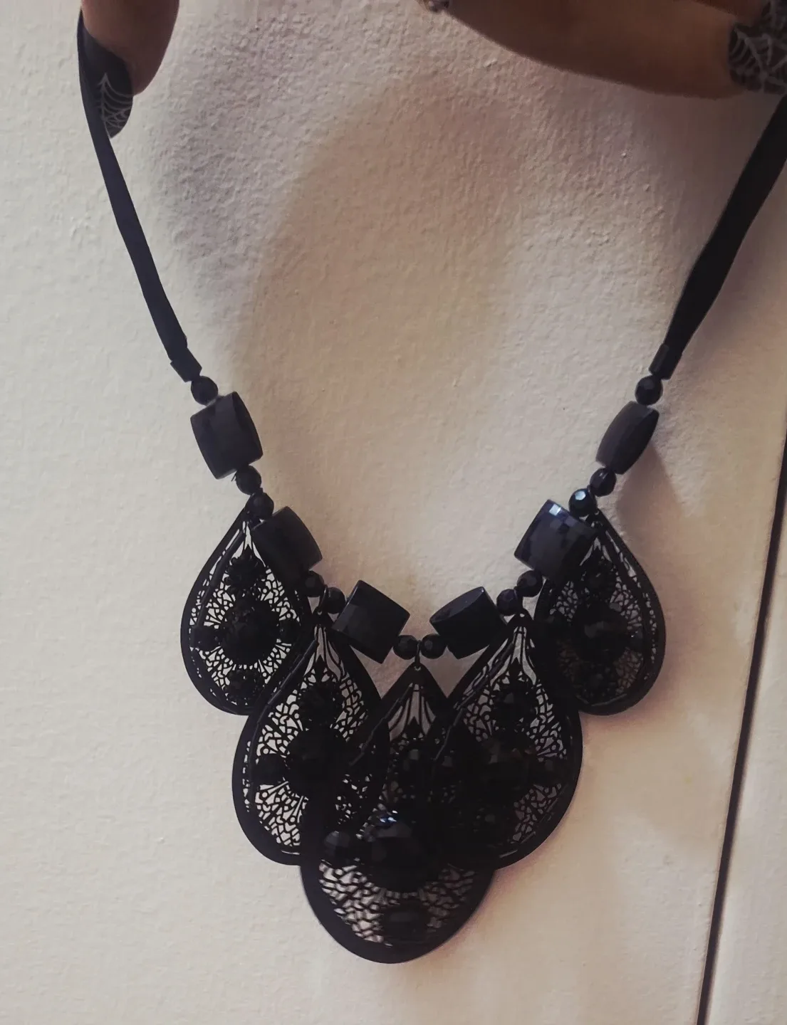 Black Beaded Gothic Statement Necklace