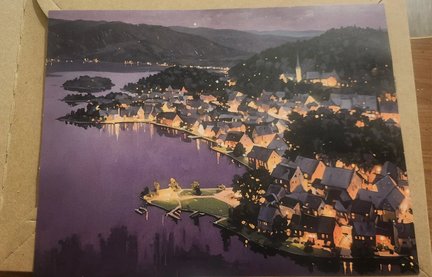 Lakeside Town Laminated Art Poster