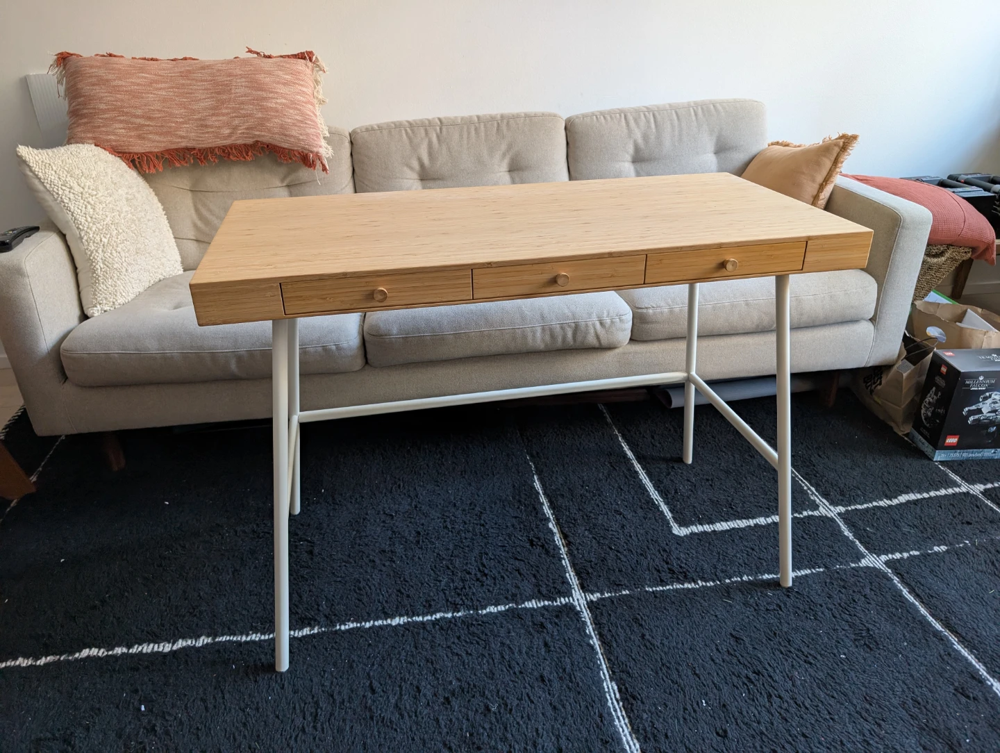 IKEA Lillasen Bamboo Desk with White Legs