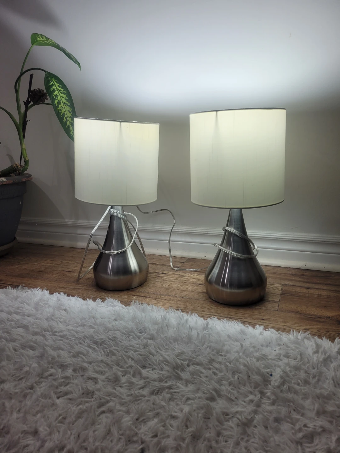 2 Silver Table Lamp with White Shade