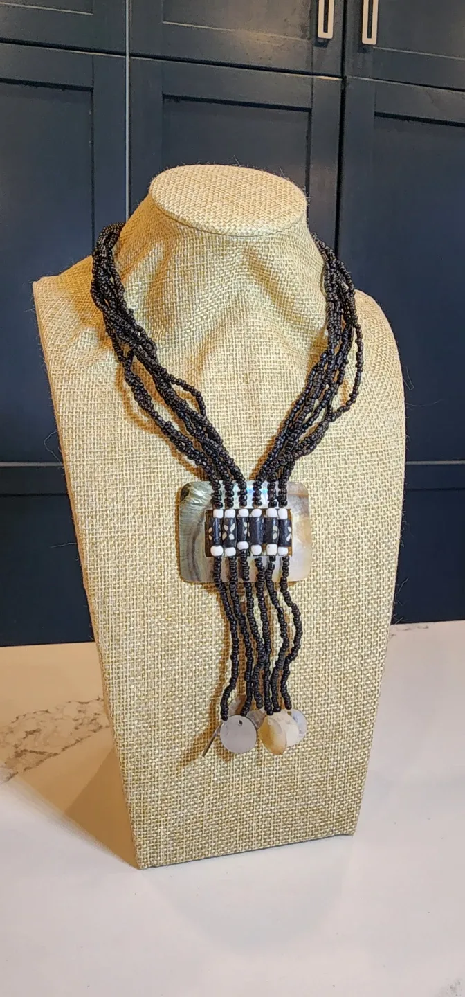 Beaded Necklace with Shell Pendant