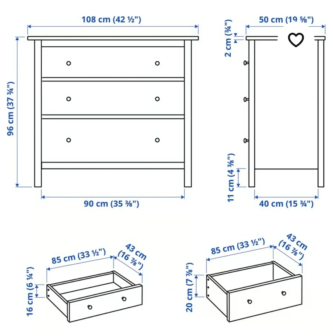 Ikea 3-Drawer Chest or Dresser Black-Brown image indicator(8)