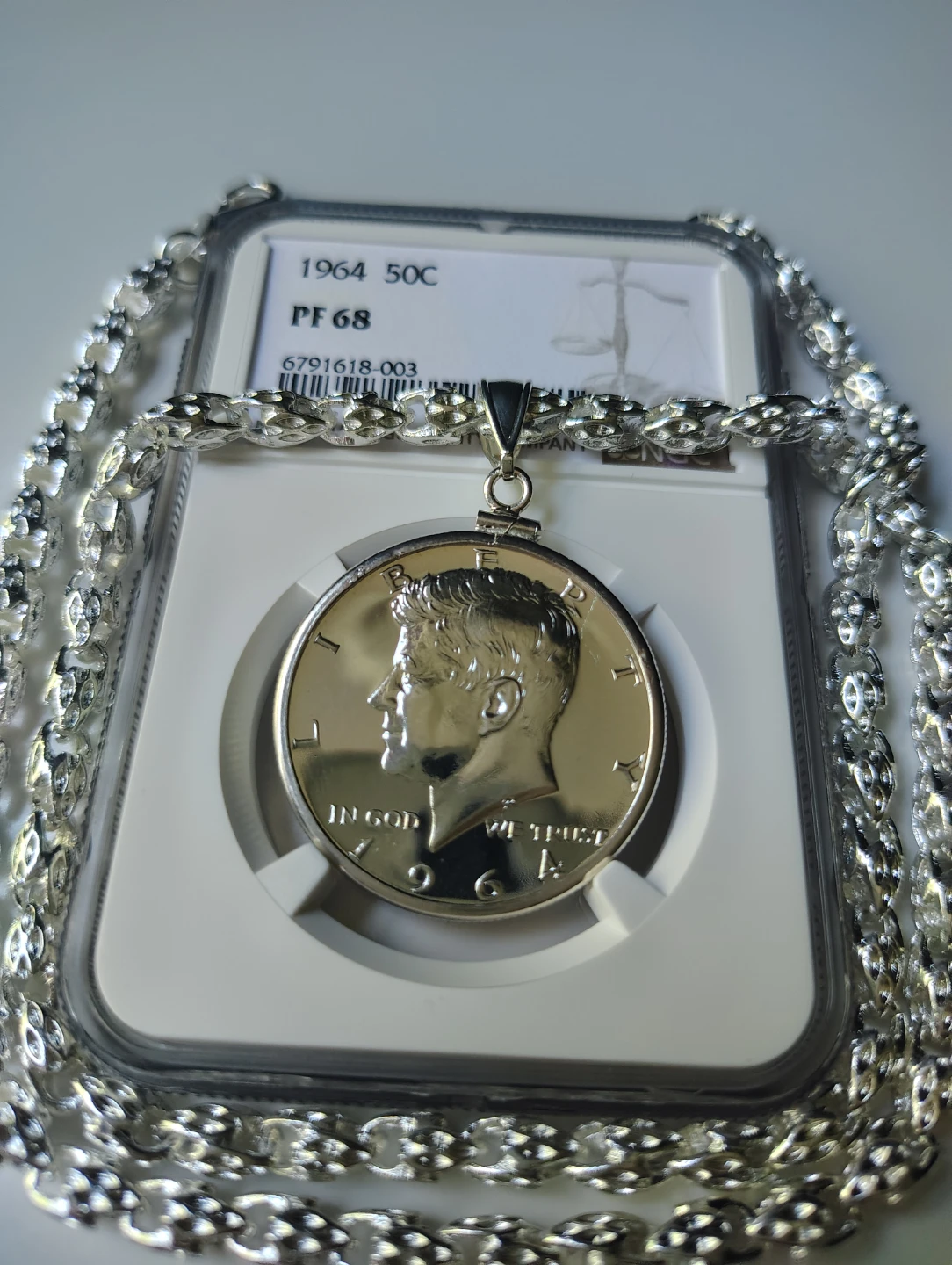 1964 Kennedy Half Dollar Coin Pendant with Chain - photo 2