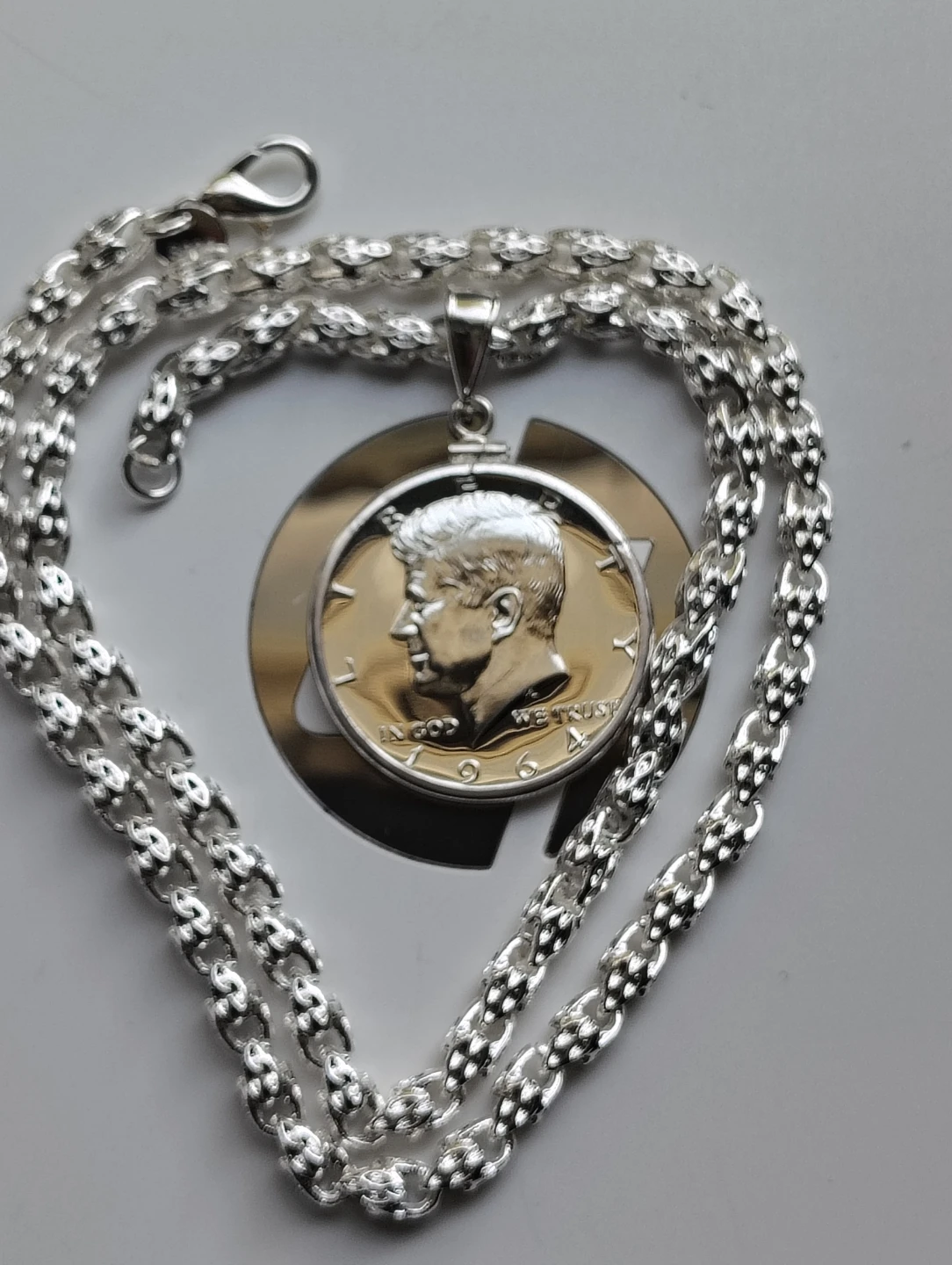 1964 Kennedy Half Dollar Coin Pendant with Chain - photo 3
