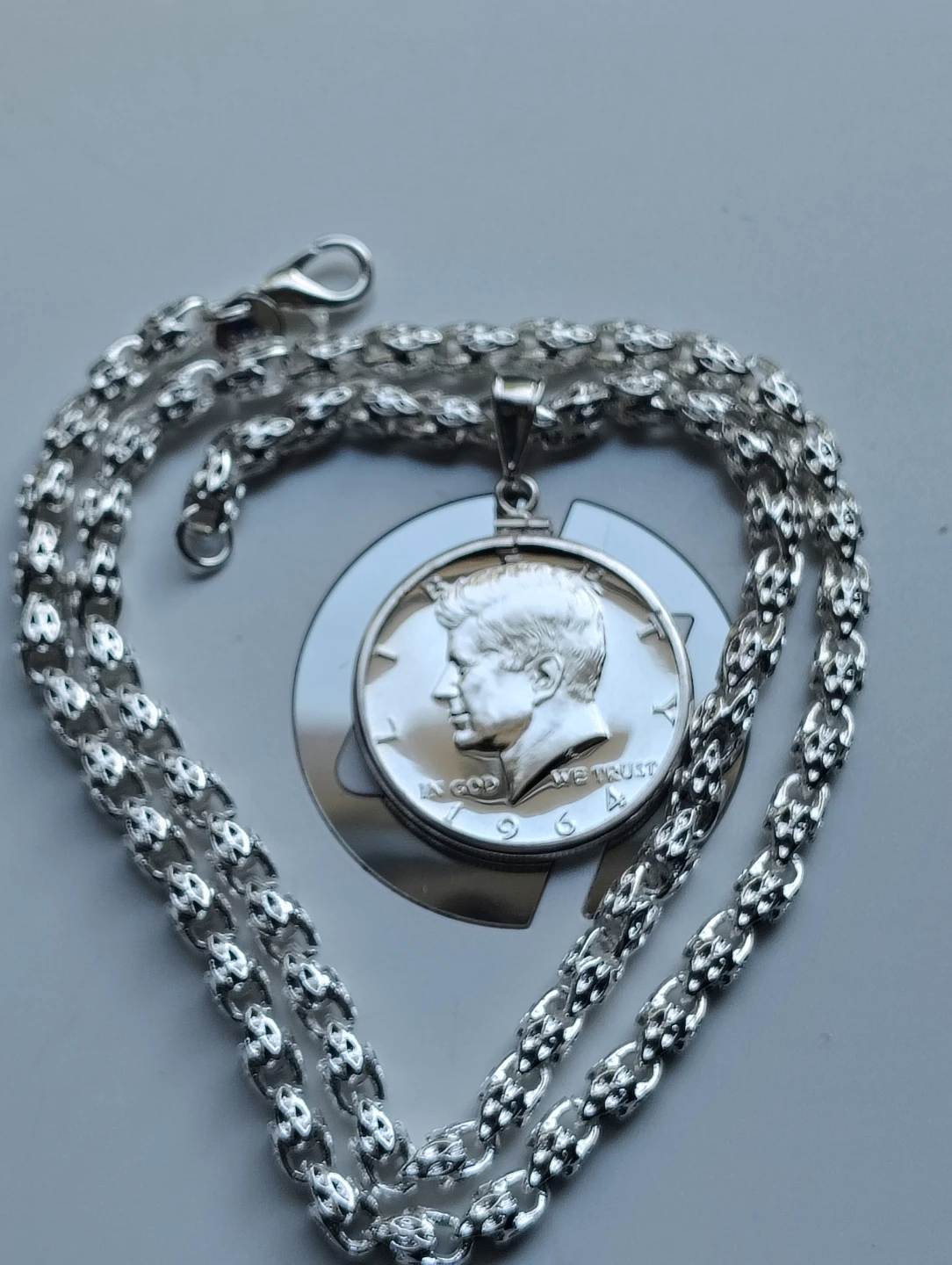 1964 Kennedy Half Dollar Coin Pendant with Chain - photo 4
