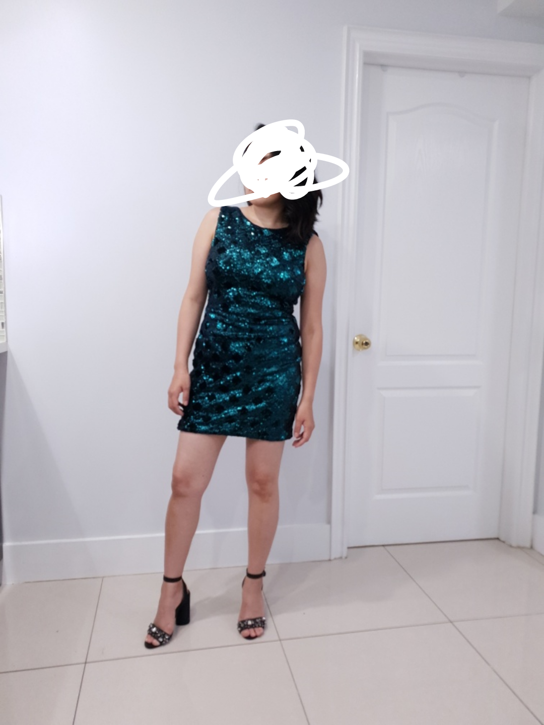 Sequin Sleeveless Dress - Green & Black