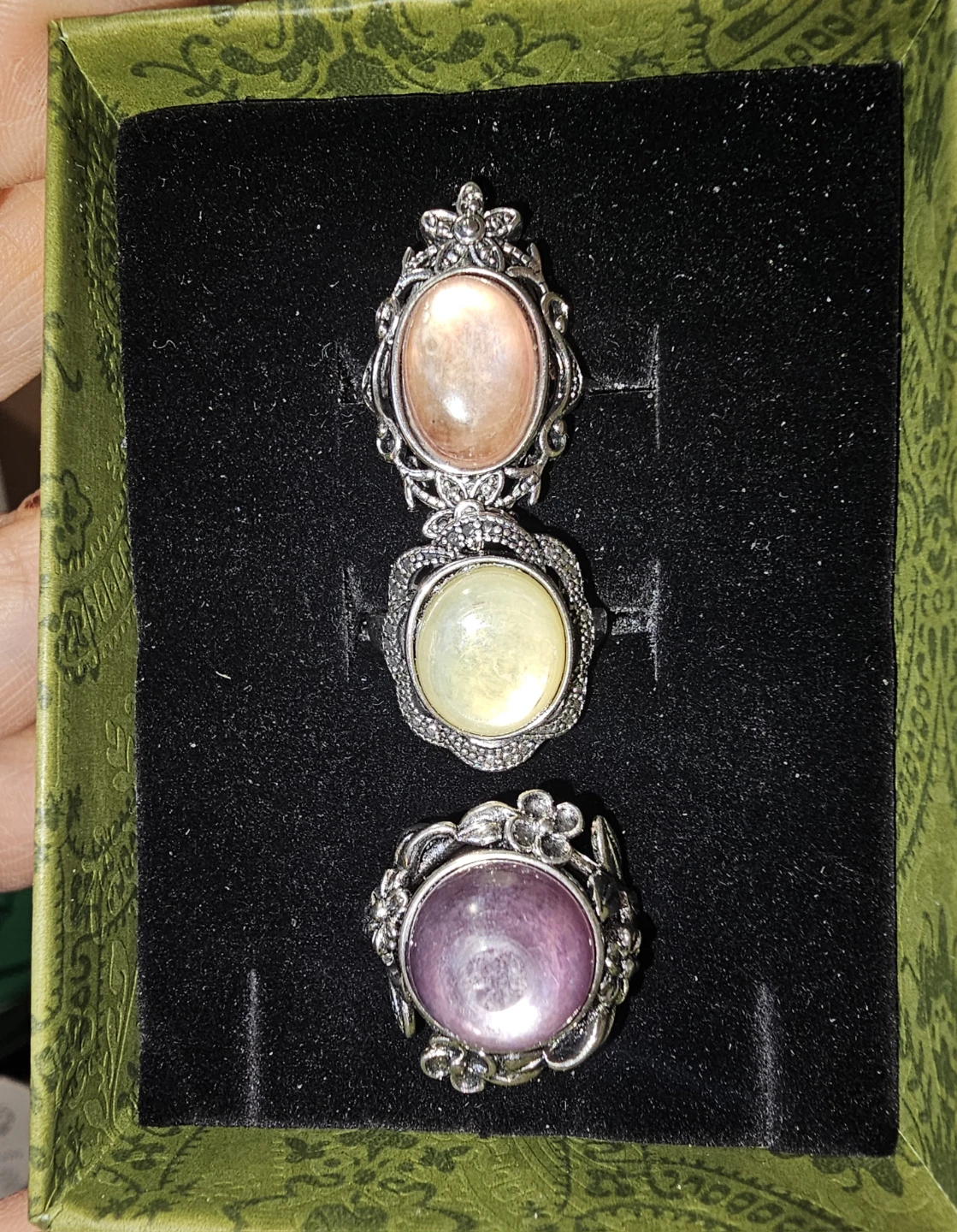 Vintage Rings with lepidolite crystals