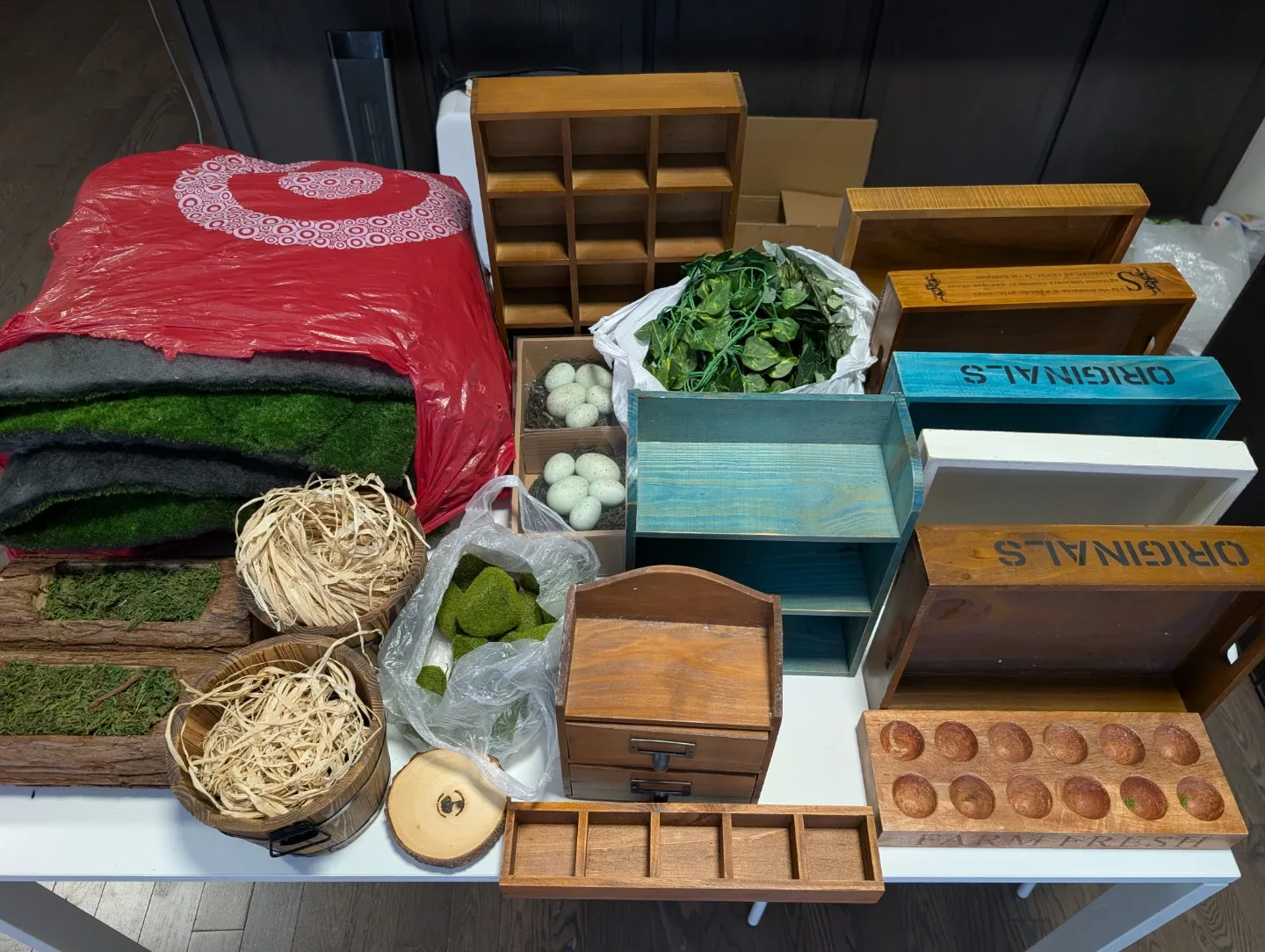 Assorted Wooden Display Shelves & Decor