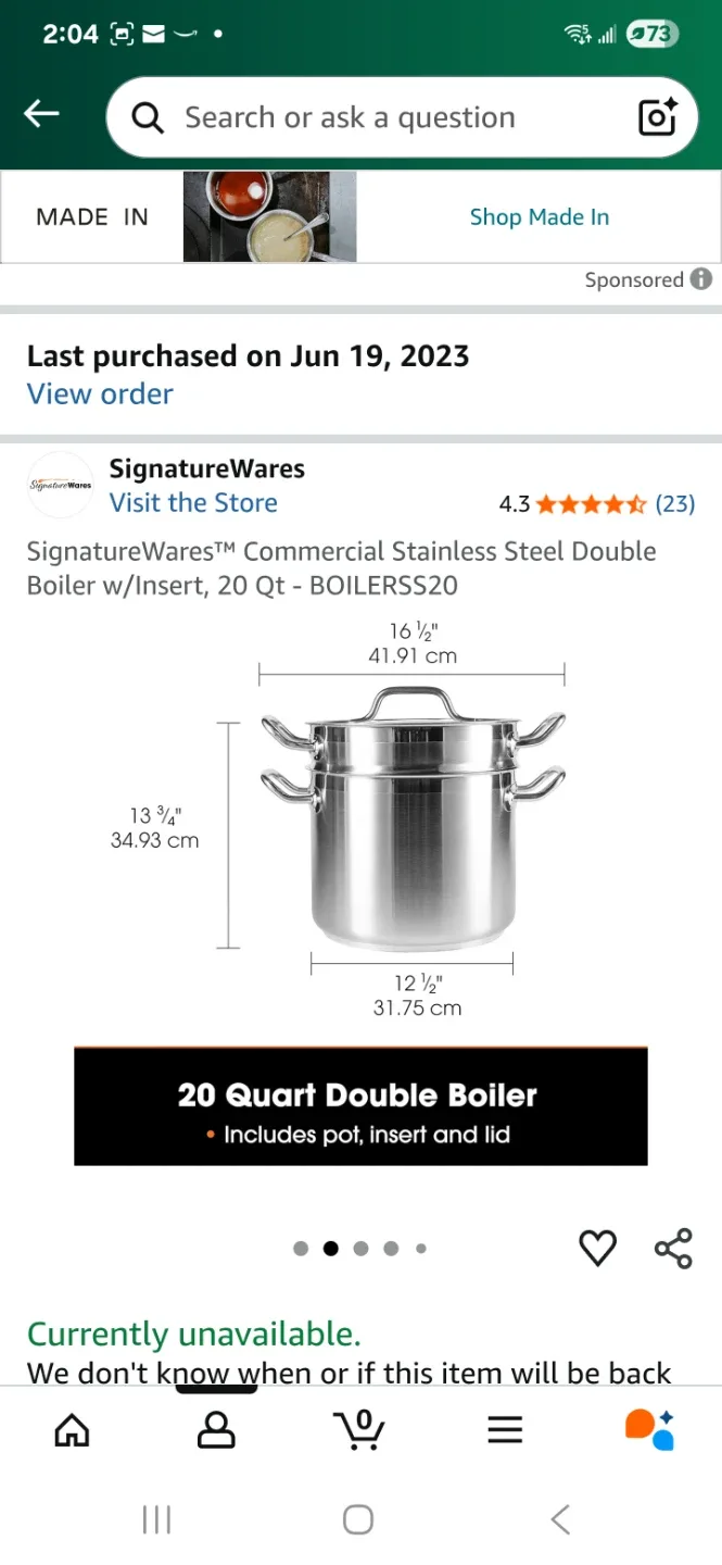 New SignatureWares 20 Qt Double Boiler w/Insert image indicator(3)