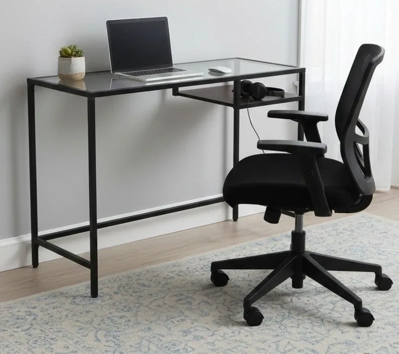 Glass Top Computer / Writing Desk - 39.5" x 14" x 29"