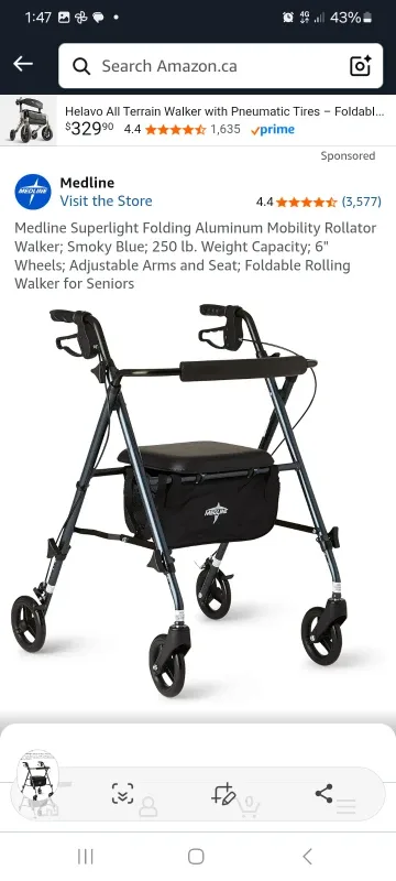Medline Superlight Folding Mobility Rollator Walker