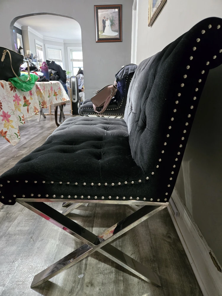 Tufted Velvet Accent Chair - Black & Gray - photo 3