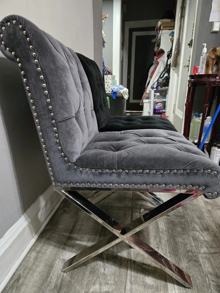 Tufted Velvet Accent Chair - Black & Gray - photo 4