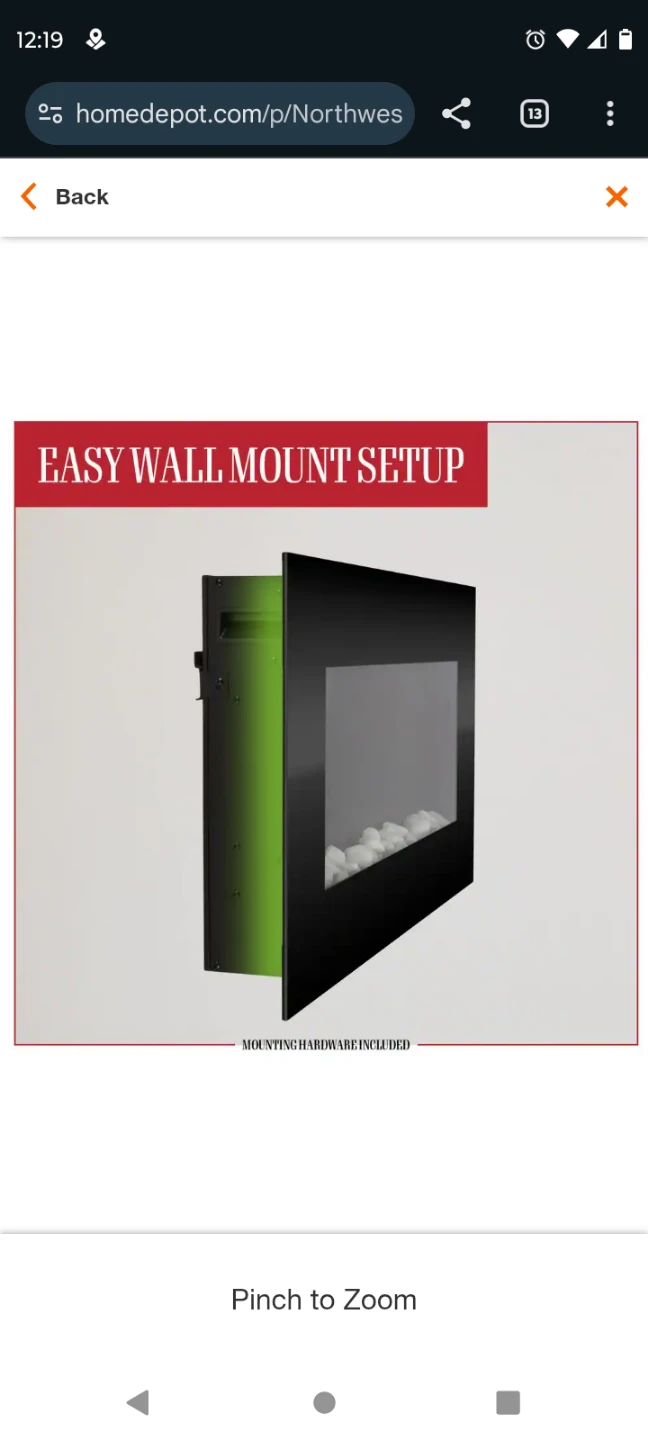 Electric wall fireplace with built in LED color backlight - photo 2